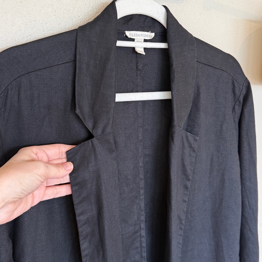 Eileen Fisher Organic Linen Long Blazer Black XL - Picture 9 of 13